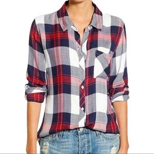 Rails Blue Hunter Plaid Shirt In White/Indigo/Blush Flannel Button-down Top XS